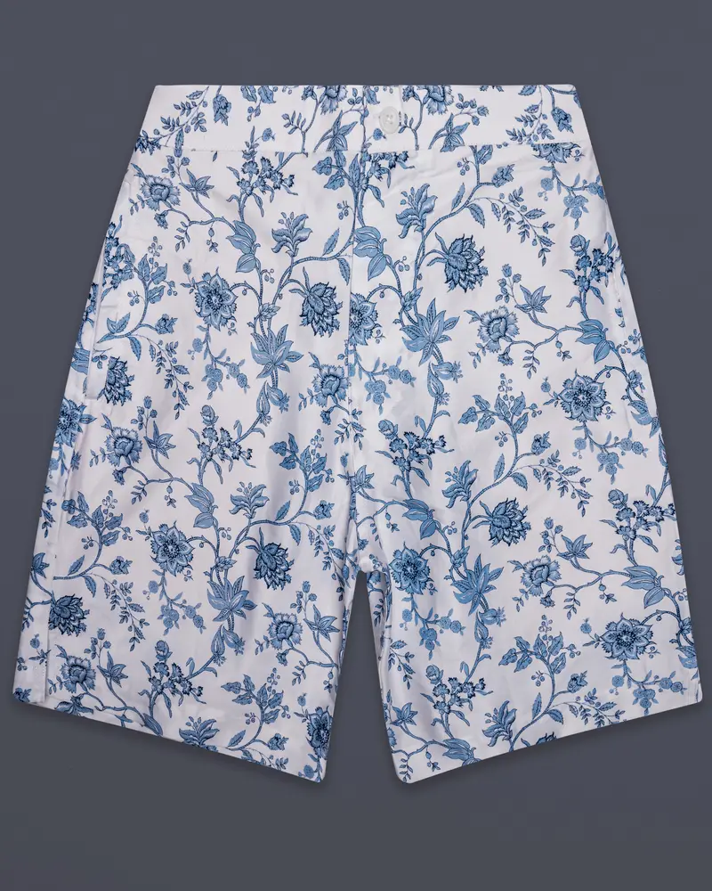 Alpine-Bright White And Lynch Blue Printed Subtle Sheen Super Soft Premium Cotton Shorts 1