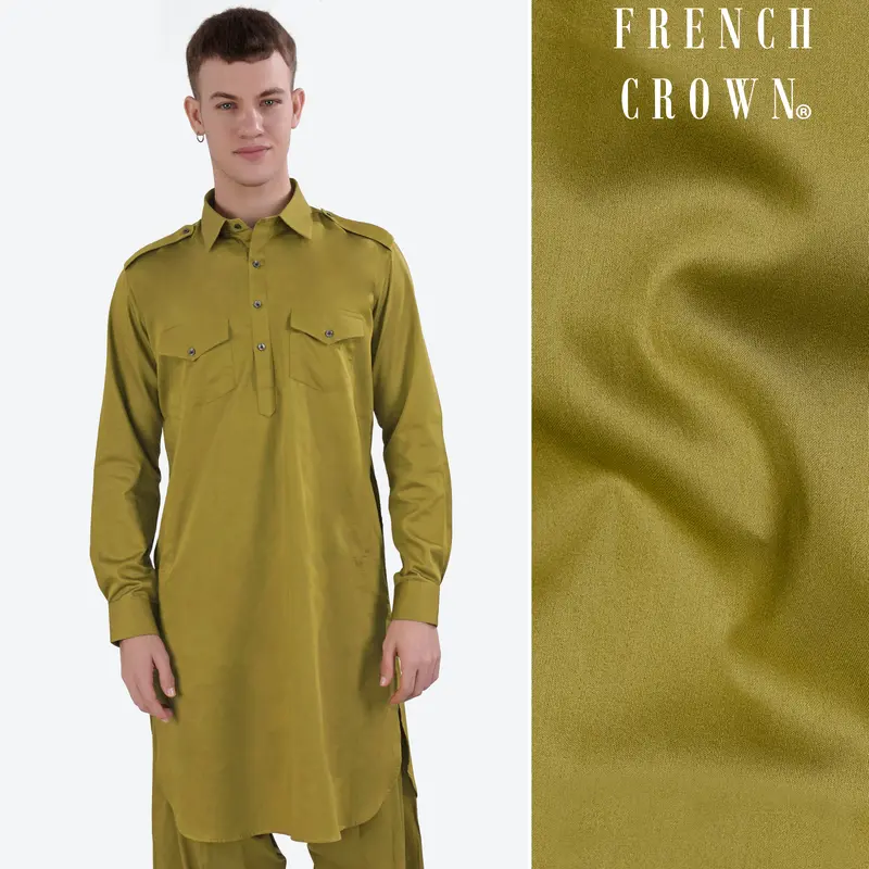 Alpine Green Subtle Sheen Super Soft Premium Cotton Pathani Kurta 1