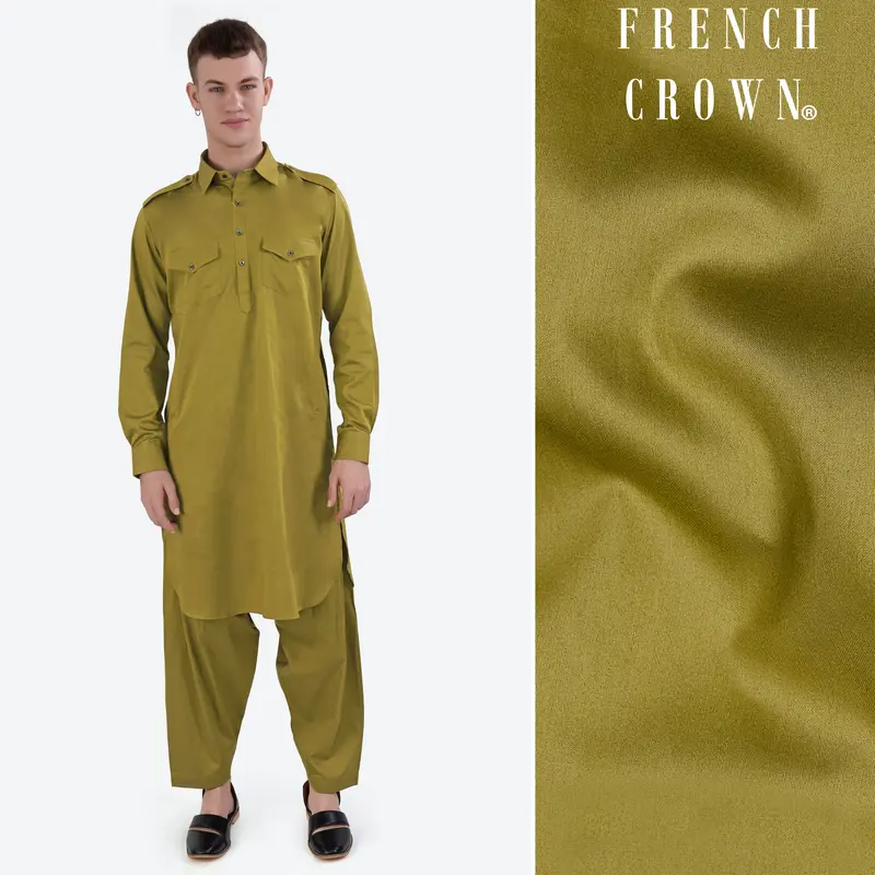 Alpine Green Subtle Sheen Super Soft Premium Cotton Pathani Set 1