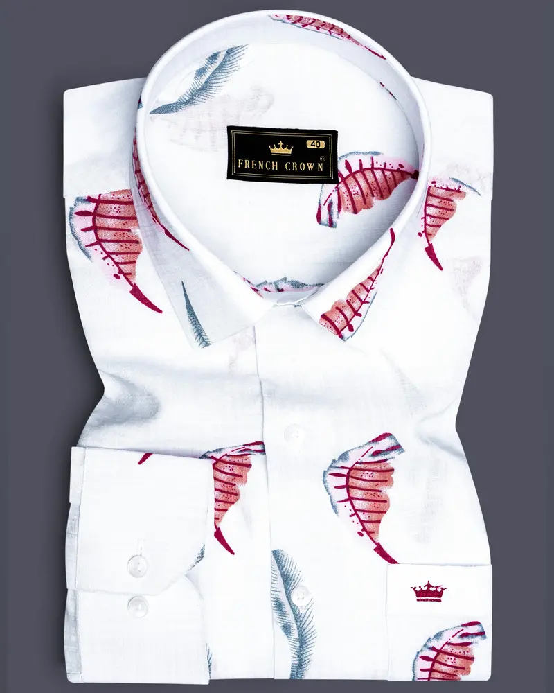 Alpine Leaf-Bright White Leaves Printed Lightweight Premium Cotton Casual Shirt 1