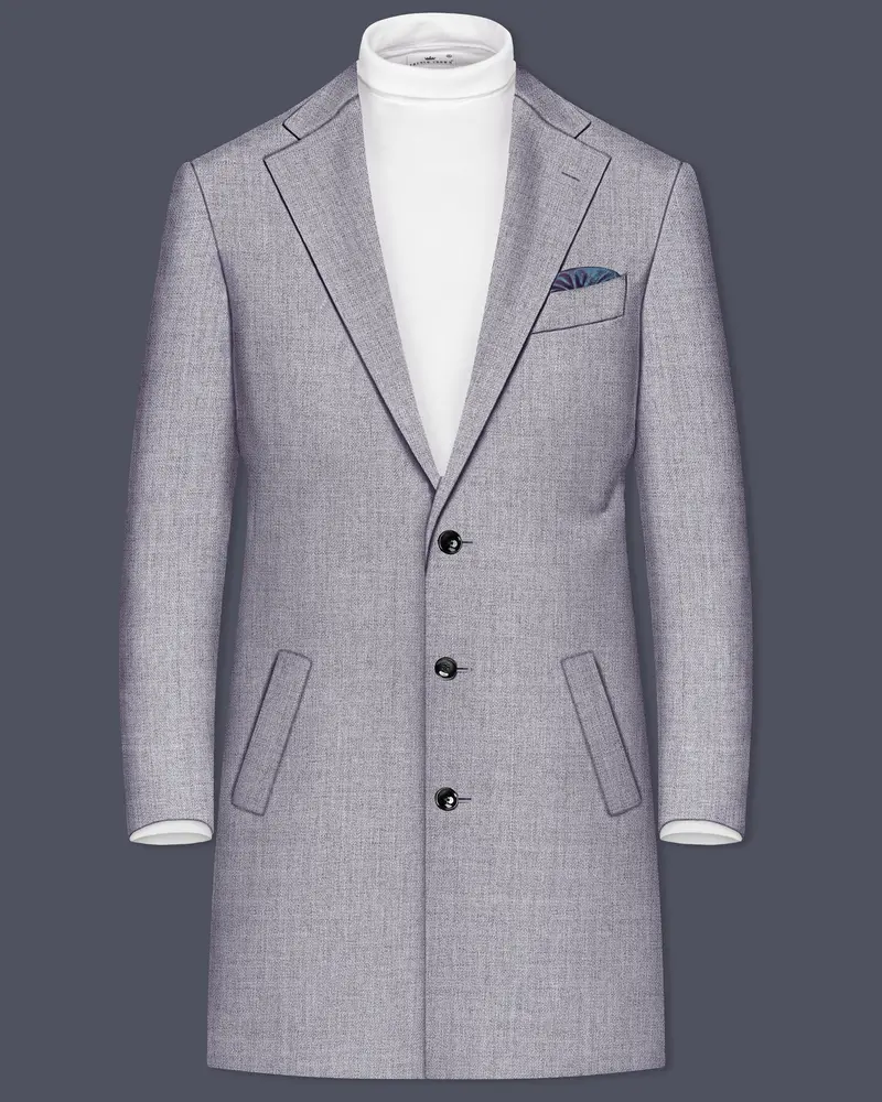 Alpine-Mountain Mist Gray Textured Tweed Single Breasted Overcoat 1