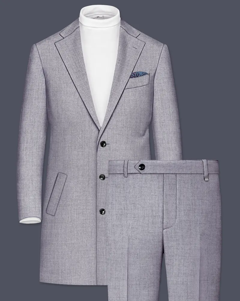 Alpine-Mountain Mist Gray Textured Tweed Single Breasted Overcoat With Pant 1