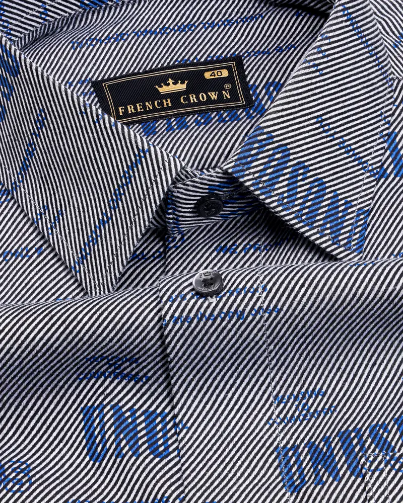 Aluminium Gray And Cerulean Blue Quirky Textured Twill Premium Cotton Shirt 1