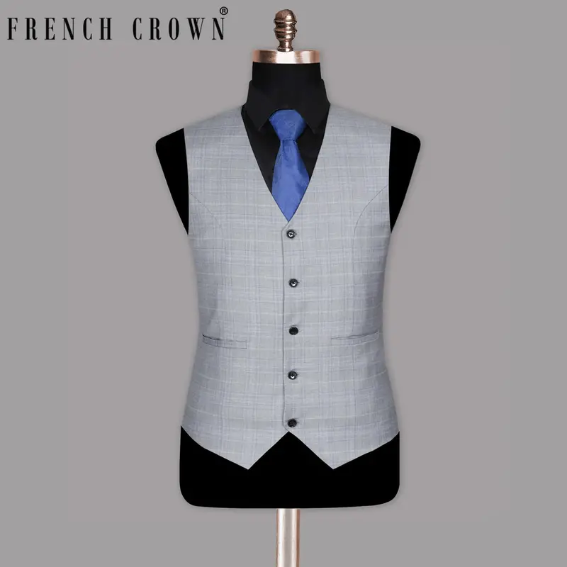 Aluminum Grey With Subtle Purple Checked Waistcoat 1