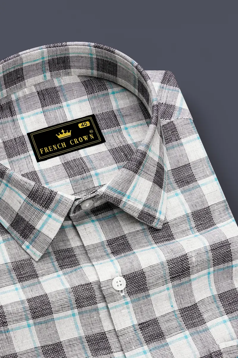 Alviano-Vista White And Horizon Blue Plaid Luxurious Linen Semi Formal Shirt 2