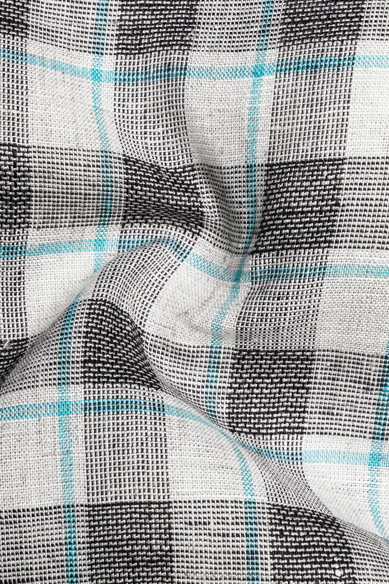Alviano-Vista White And Horizon Blue Plaid Luxurious Linen Semi Formal Shirt 3