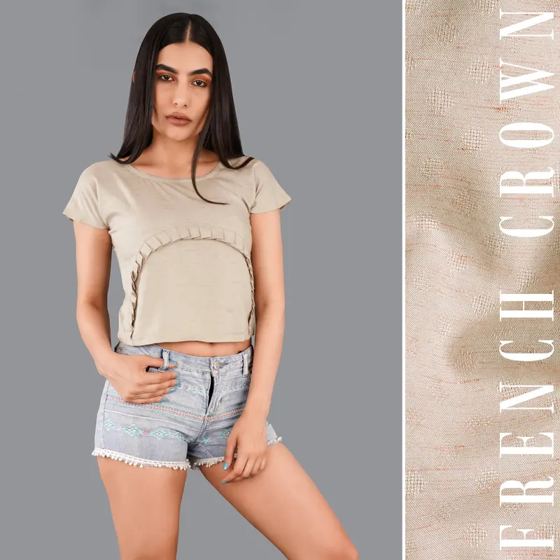 Amber Brown Crop With Pleated Premium Cotton Top 1