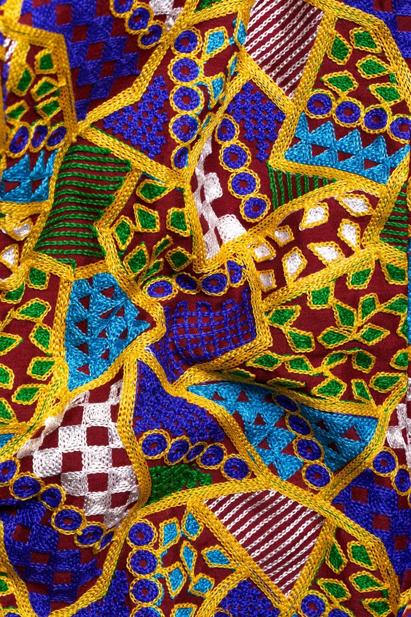 Amber Yellow With Cobalt Blue Multicolour Cotton Thread Embroidered Bandhgala Designer Blazer 3