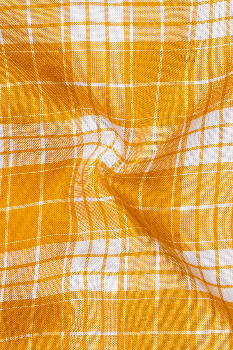 Amberine-Burnt Yellow Plaid Super Soft Tencel Casual Kurta Shirt 3
