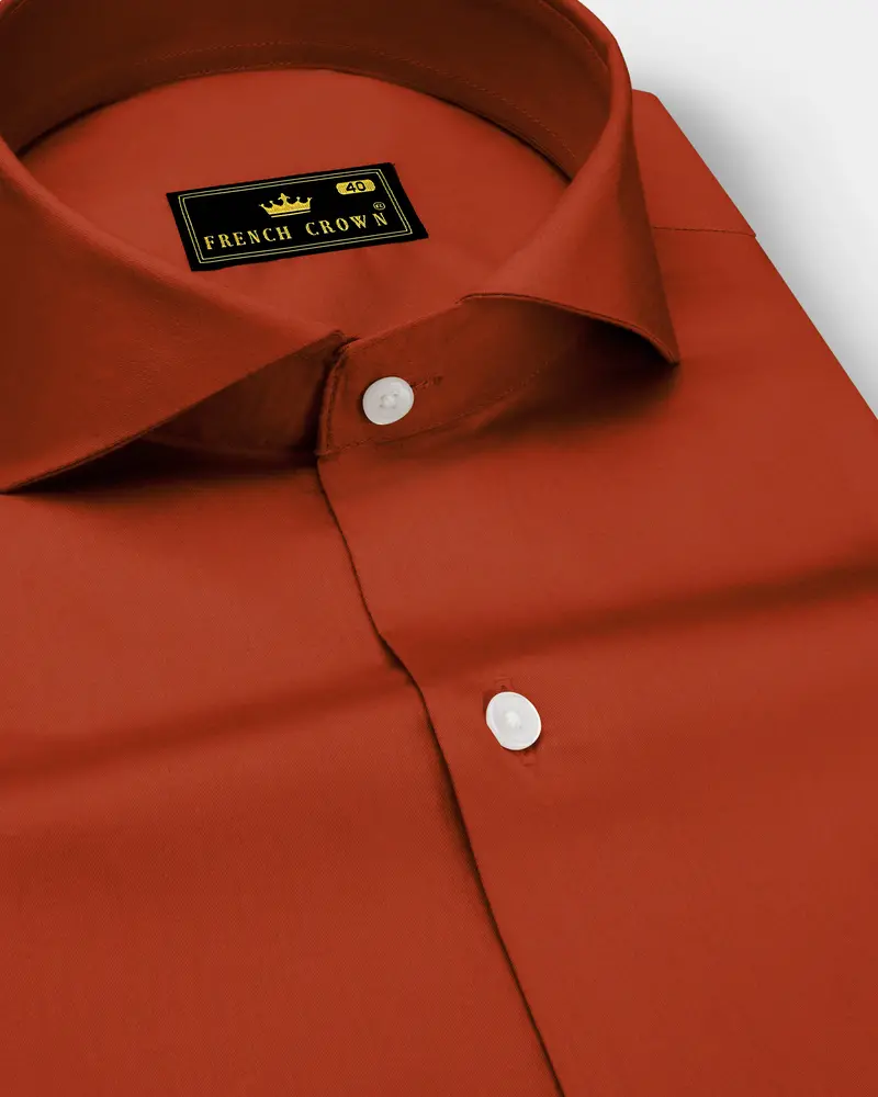 Amberon-Cognac Orange Subtle Sheen Super Soft Premium Cotton Cut Away Collar Dress Shirt 1