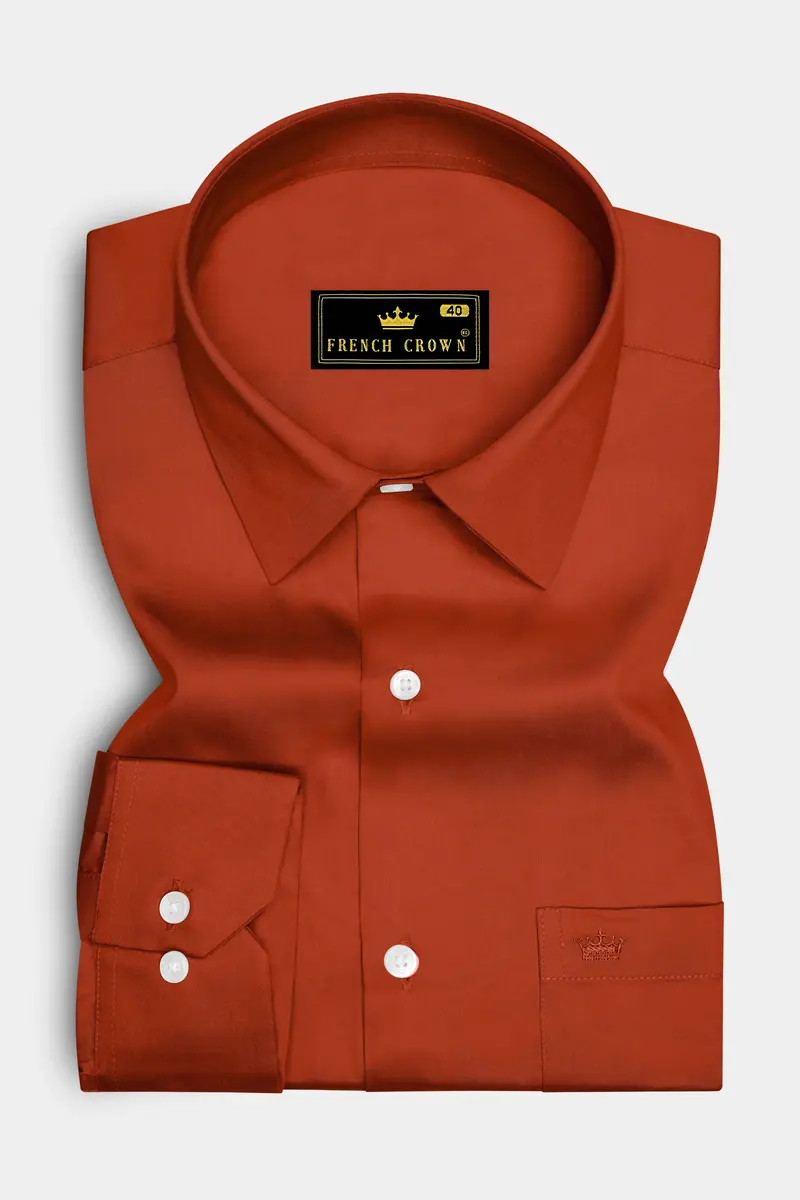 Amberon-Cognac Orange Subtle Sheen Super Soft Premium Cotton Dress Shirt 4