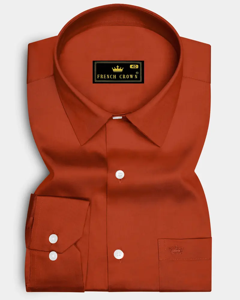 Amberon-Cognac Orange Subtle Sheen Super Soft Premium Cotton Dress Shirt 6
