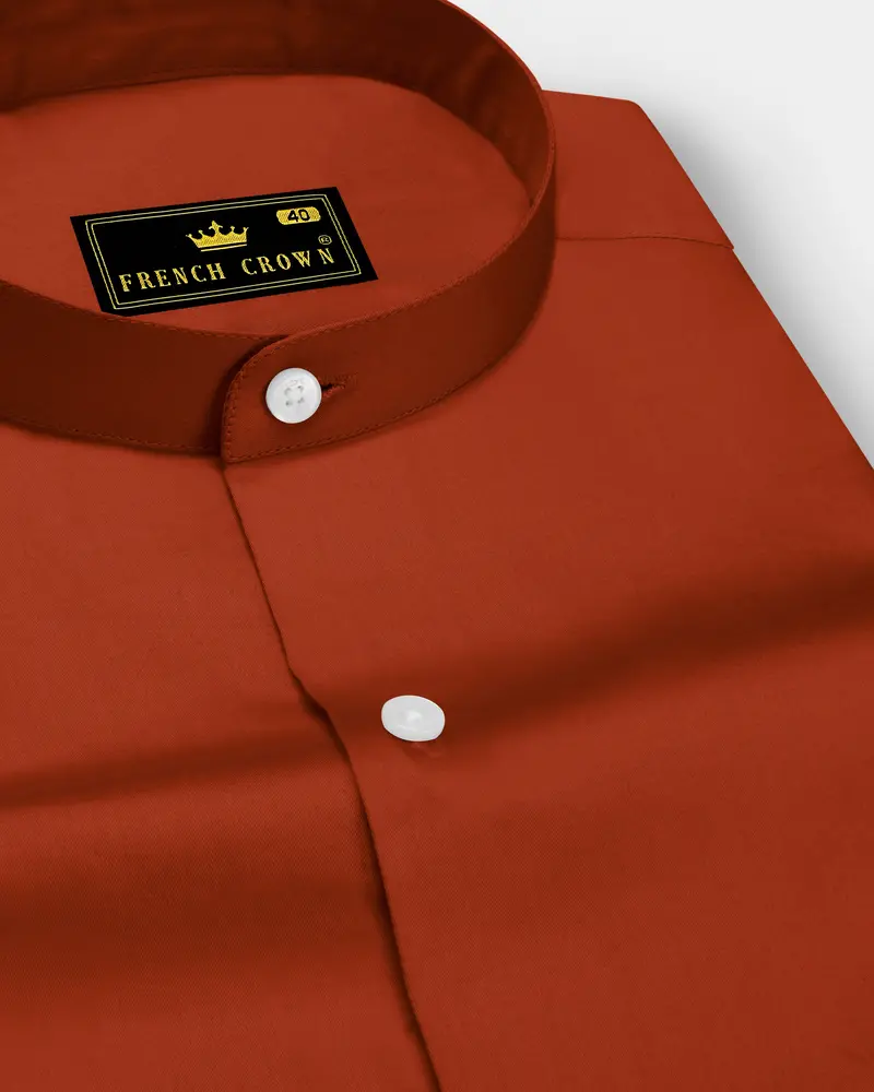 Amberon-Cognac Orange Subtle Sheen Super Soft Premium Cotton Mandarin Dress Shirt 1