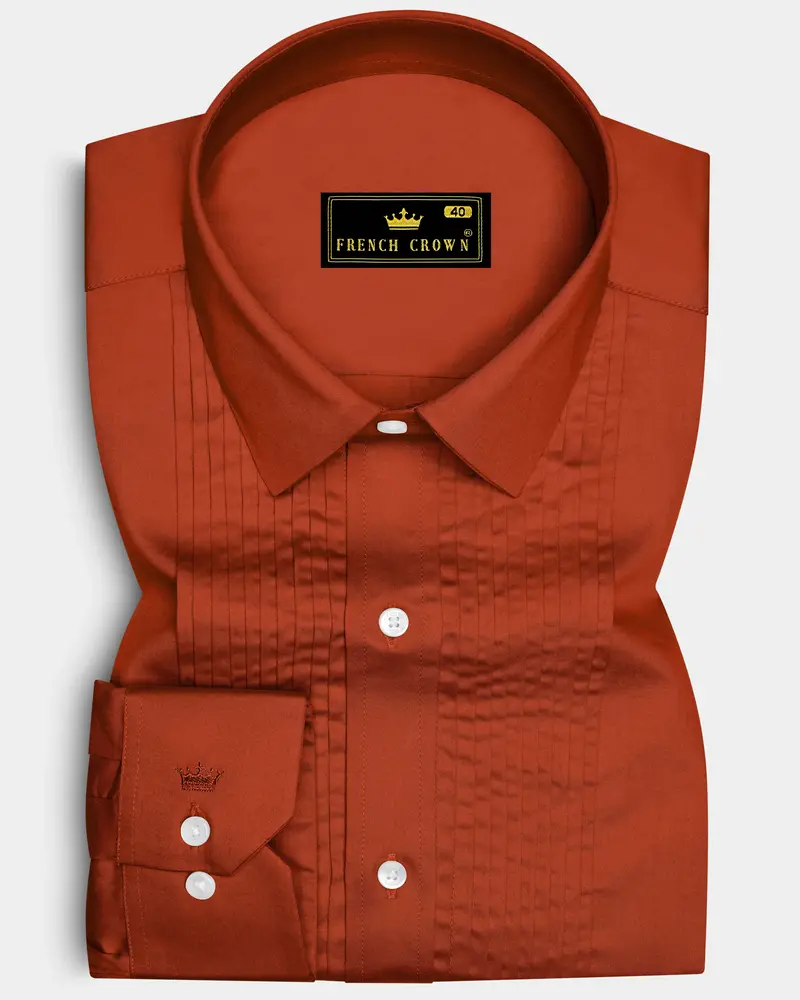 Amberon-Cognac Orange Subtle Sheen Super Soft Premium Cotton Tuxedo Dress Shirt 1