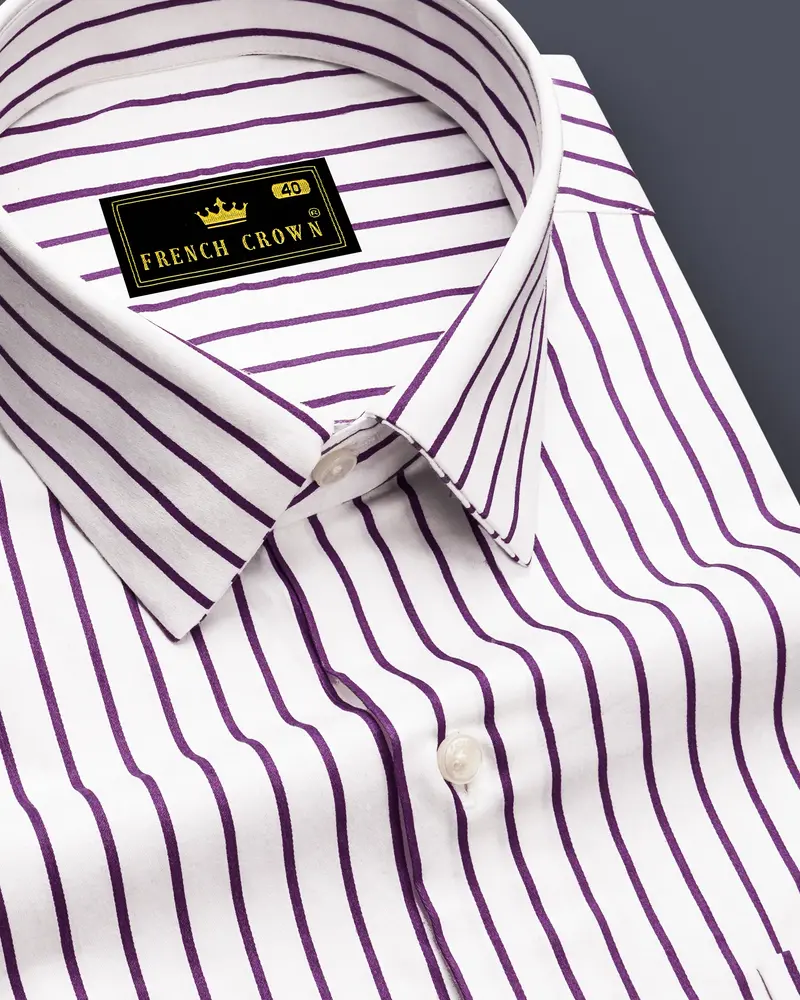 Amethyst-Eminence Purple And Bright White Candy Striped Subtle Sheen Super Soft Premium Cotton Dress Shirt 1