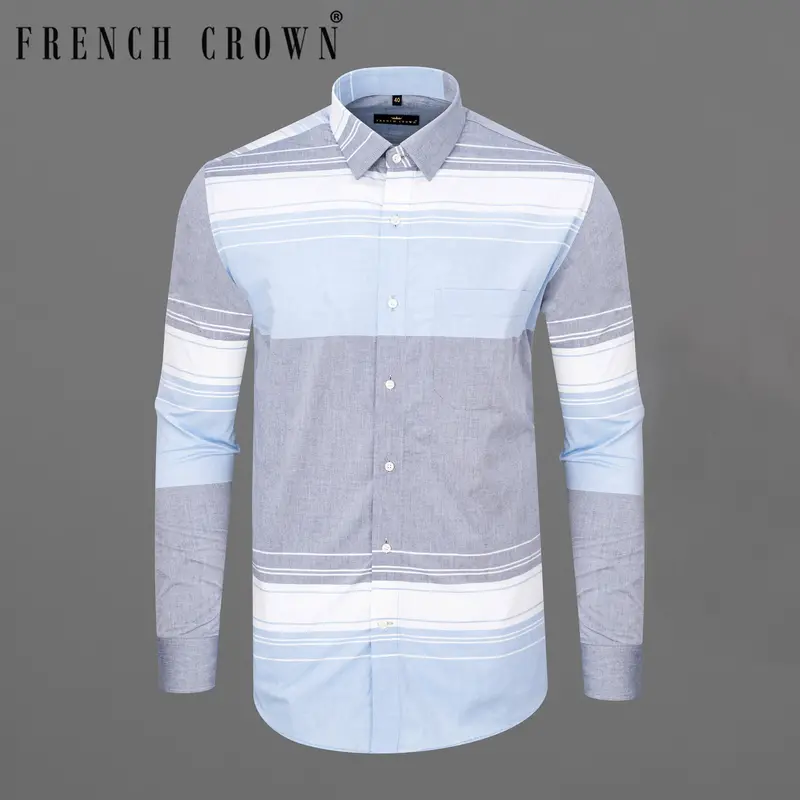 Amethyst Grey And White Striped Premium Cotton Shirt 1