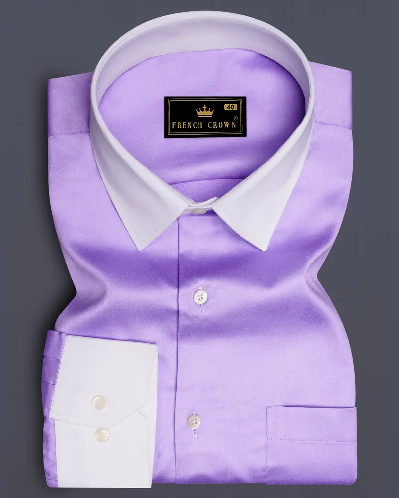 Amethyst Hue-Wisteria Purple Solid Subtle Sheen Super Soft Premium Cotton Dress Shirt 1