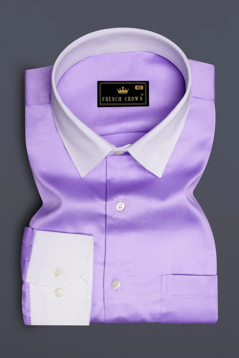 Amethyst Hue-Wisteria Purple Solid Subtle Sheen Super Soft Premium Cotton Dress Shirt 2