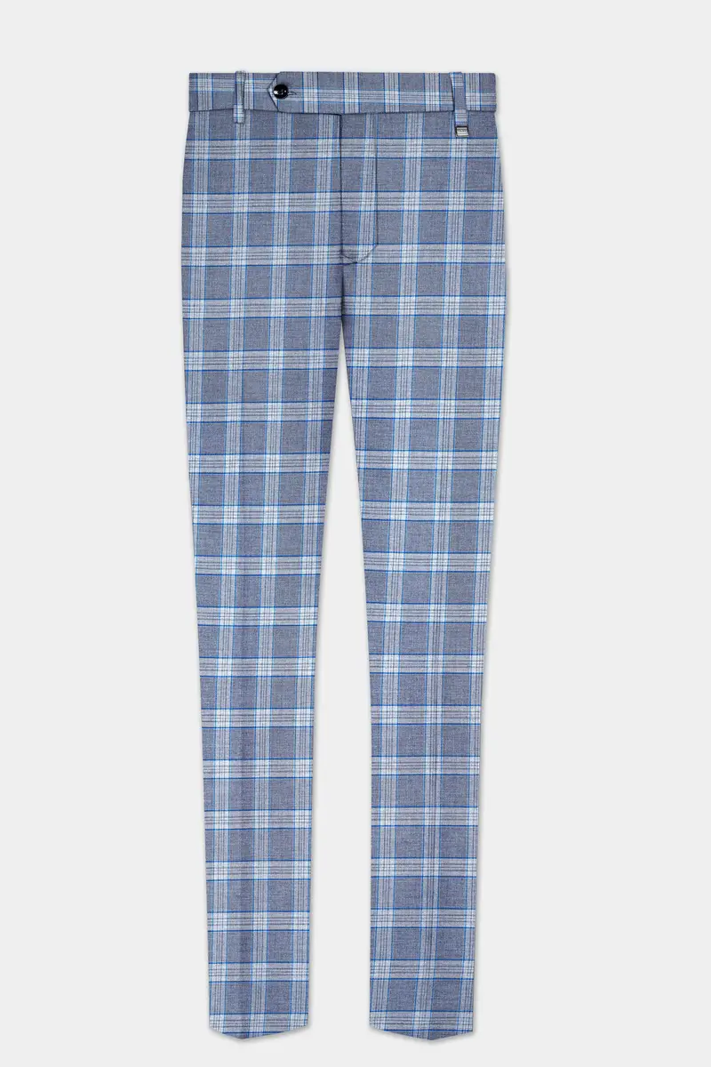 Amethyst Smoke Blue Checked Wool Blend Pant 2