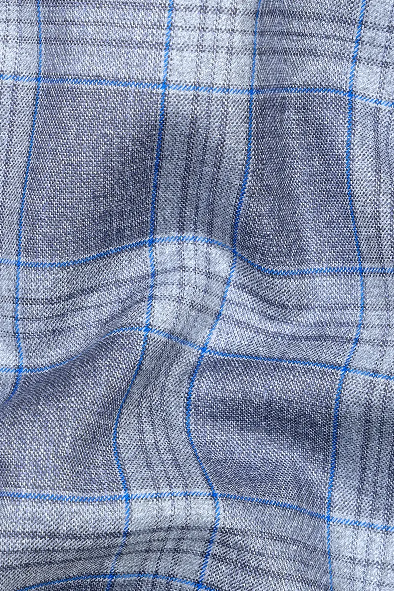 Amethyst Smoke Blue Checked Wool Blend Pant 3