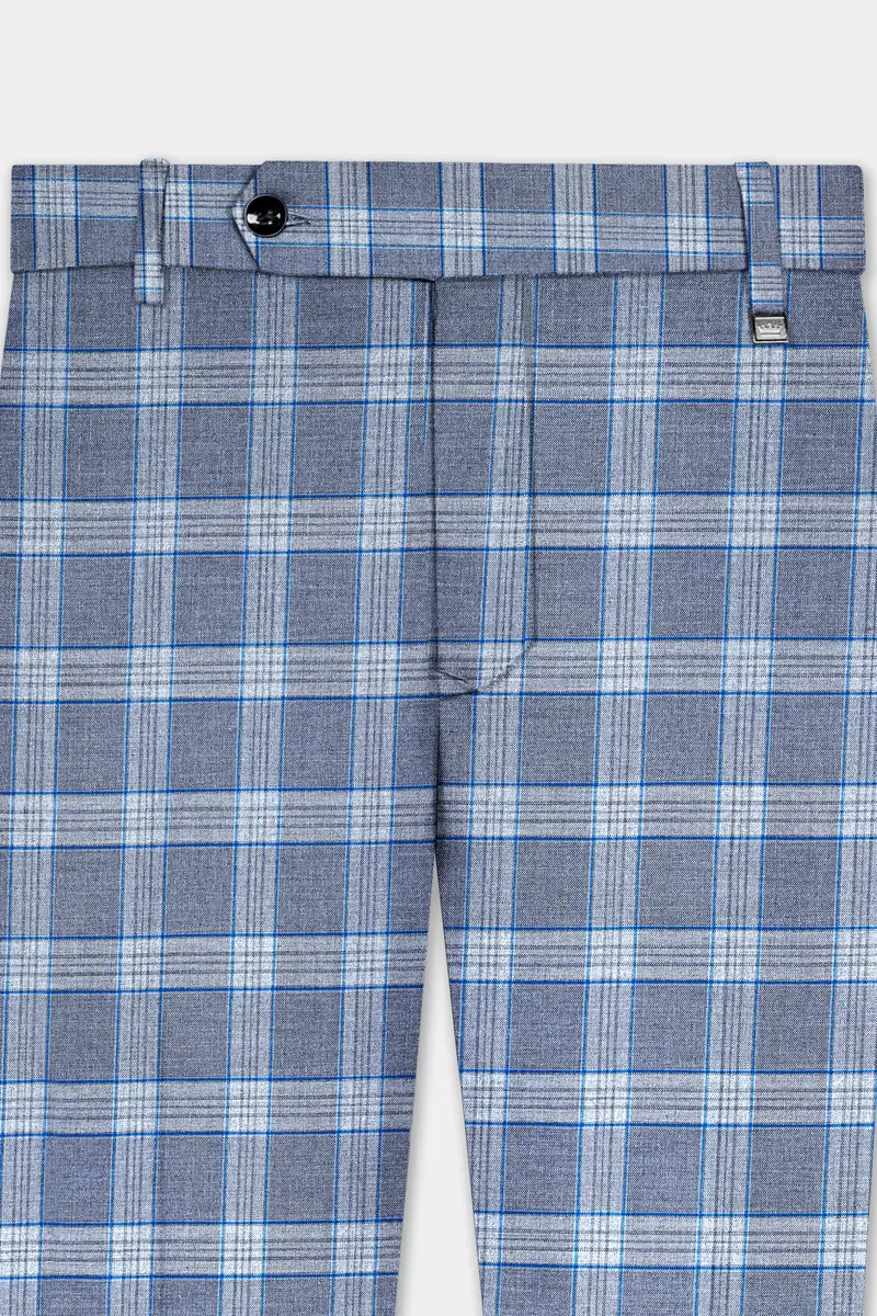 Amethyst Smoke Blue Checked Wool Blend Pant 4