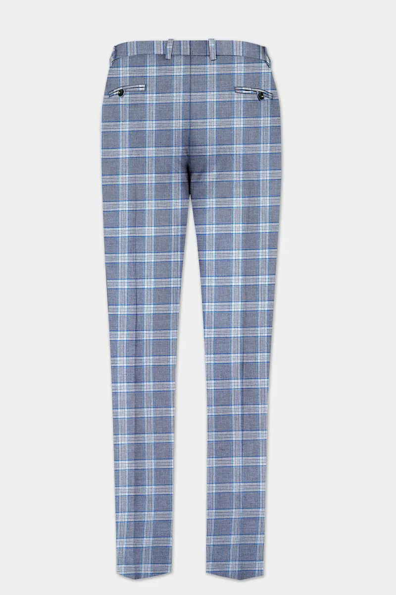 Amethyst Smoke Blue Checked Wool Blend Pant 5