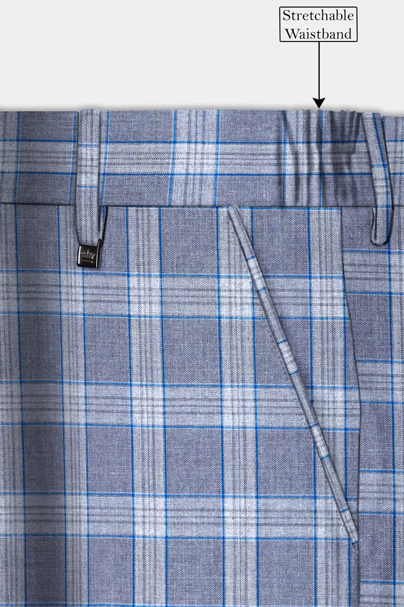 Amethyst Smoke Blue Checked Wool Blend Pant 6
