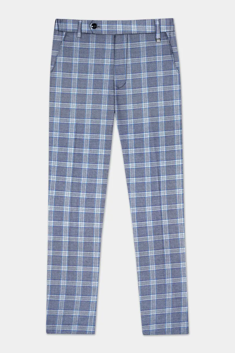 Amethyst Smoke Blue Checked Wool Blend Pant 7