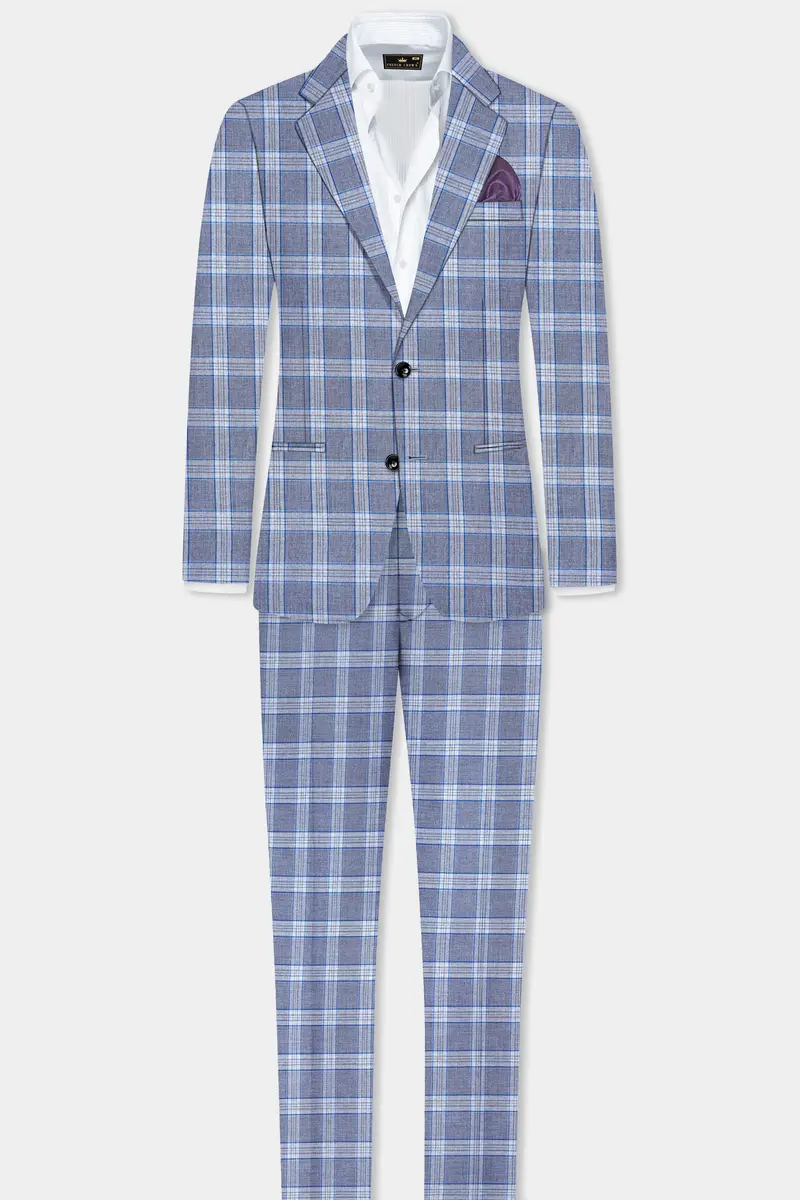 Amethyst Smoke Blue Checked Wool Blend Pant 8