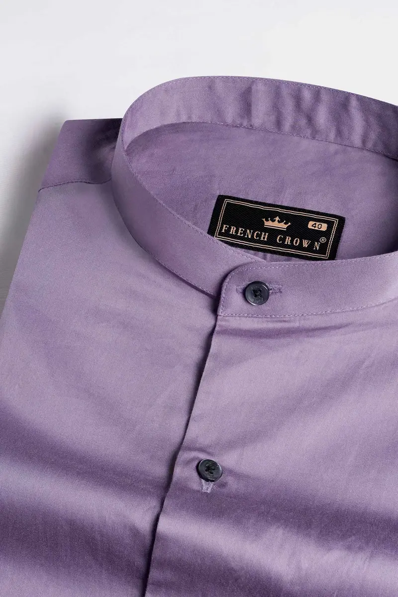 Amethyst Smoke Lavender Subtle Sheen Super Soft Premium Cotton Mandarin Shirt 1