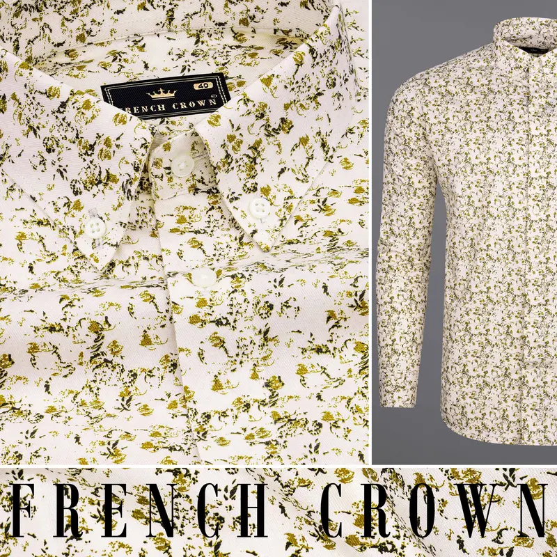 Amour Cream Ditsy Printed Twill Premium Cotton Shirt 10