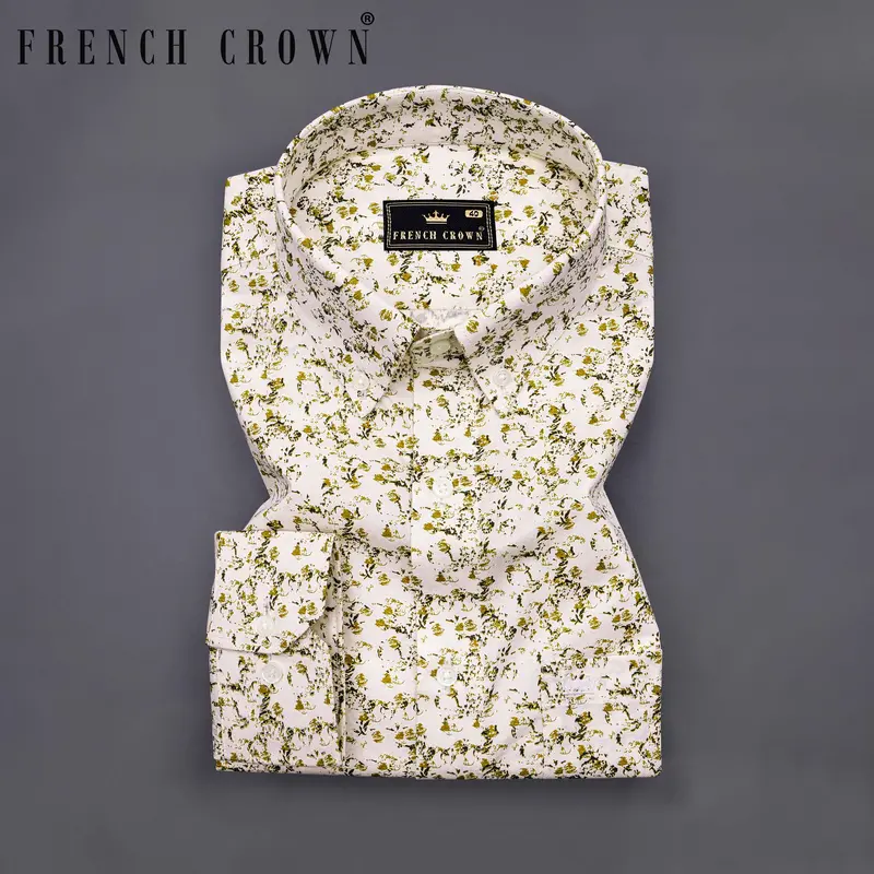 Amour Cream Ditsy Printed Twill Premium Cotton Shirt 7