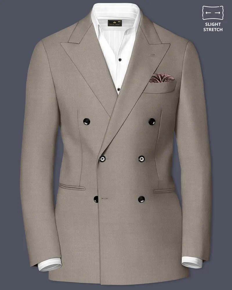 Amour-Dusty Brown Solid Wool Rich Double Breasted Slight Stretch Blazer 1