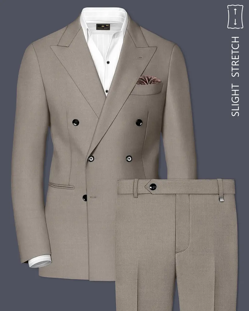 Amour-Dusty Brown Solid Wool Rich Double Breasted Slight Stretch Suit 1