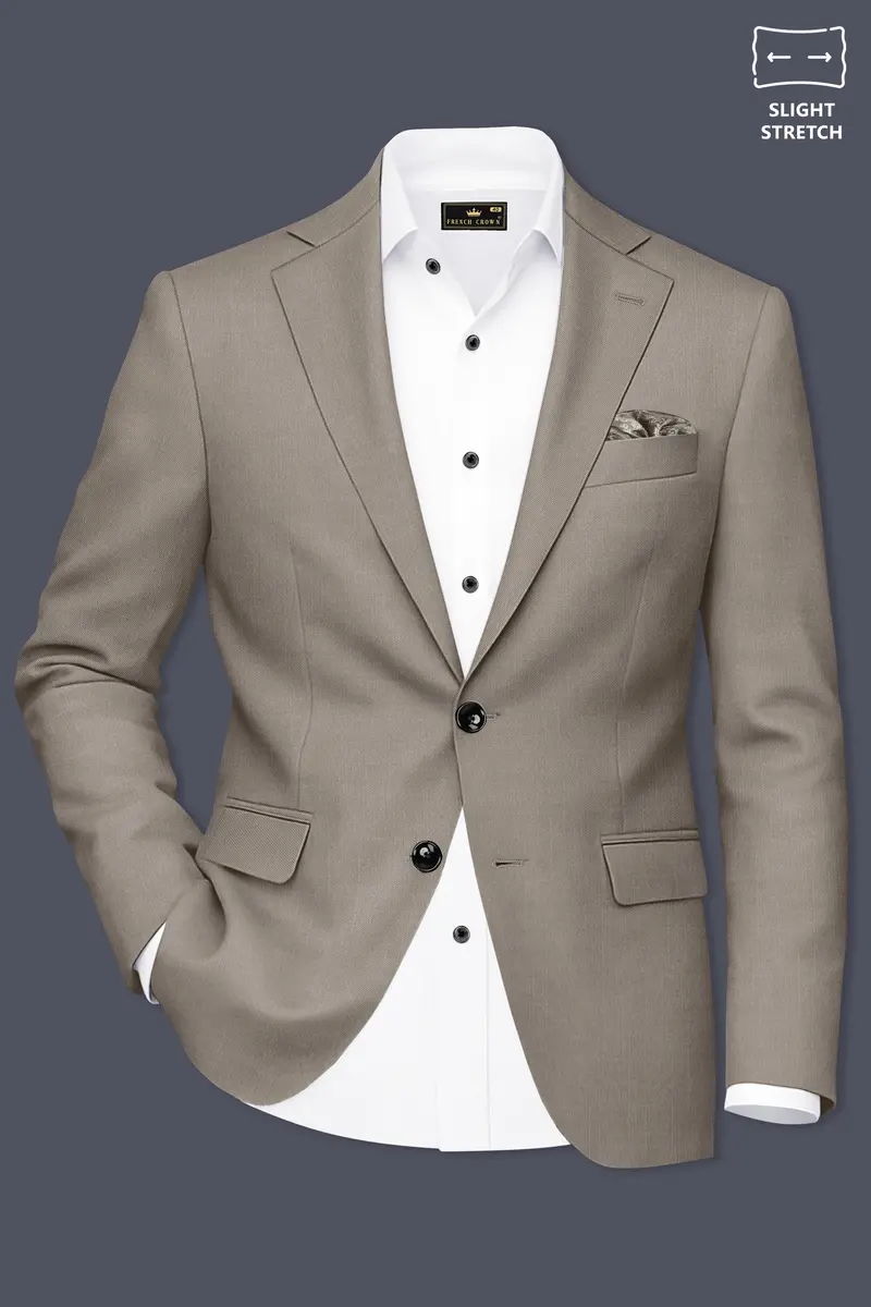 Amour-Dusty Brown Solid Wool Rich Single Breasted Slight Stretch Blazer 2