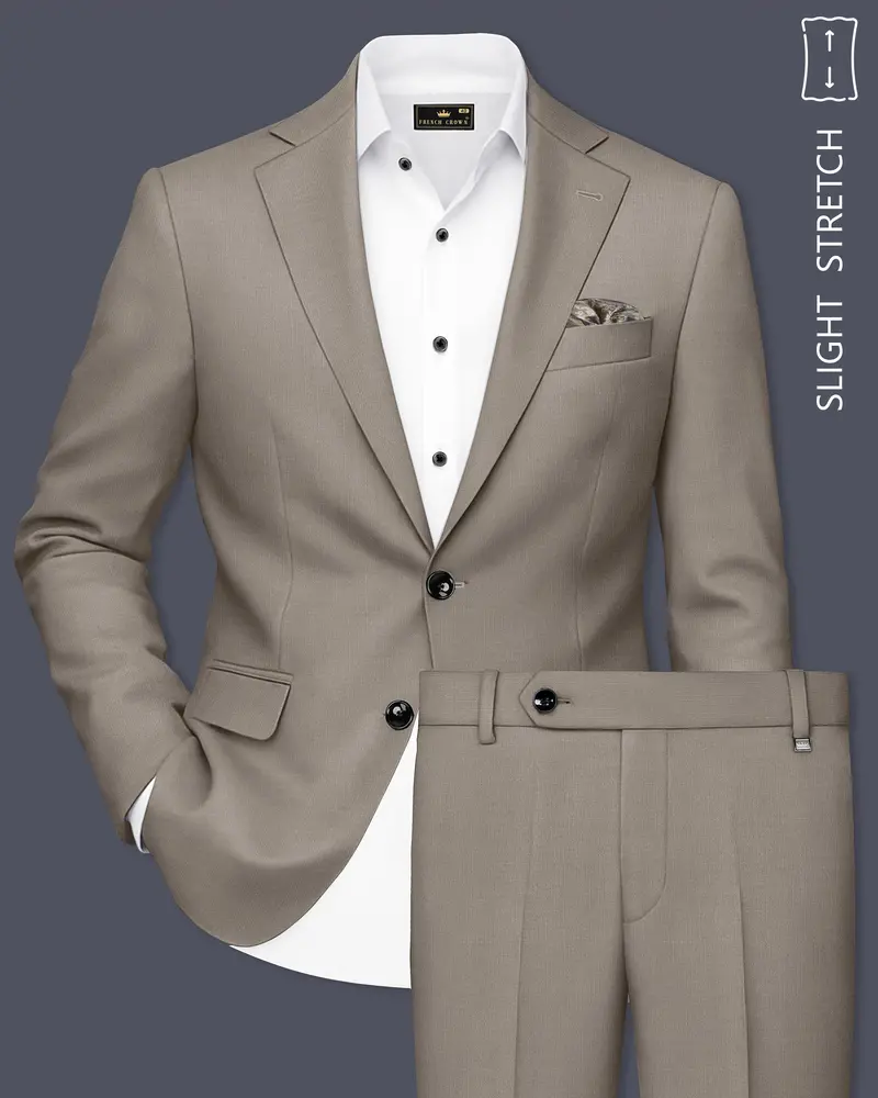 Amour-Dusty Brown Solid Wool Rich Single Breasted Slight Stretch Suit 1