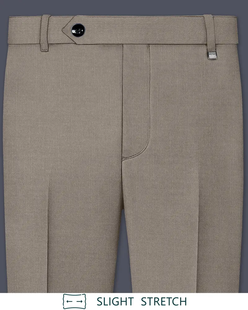 Amour-Dusty Brown Solid Wool Rich Slight Stretch Waistband Pant 1