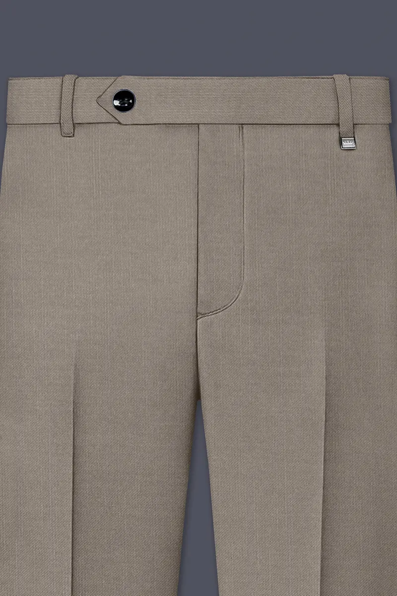 Amour-Dusty Brown Solid Wool Rich Slight Stretch Waistband Pant 4