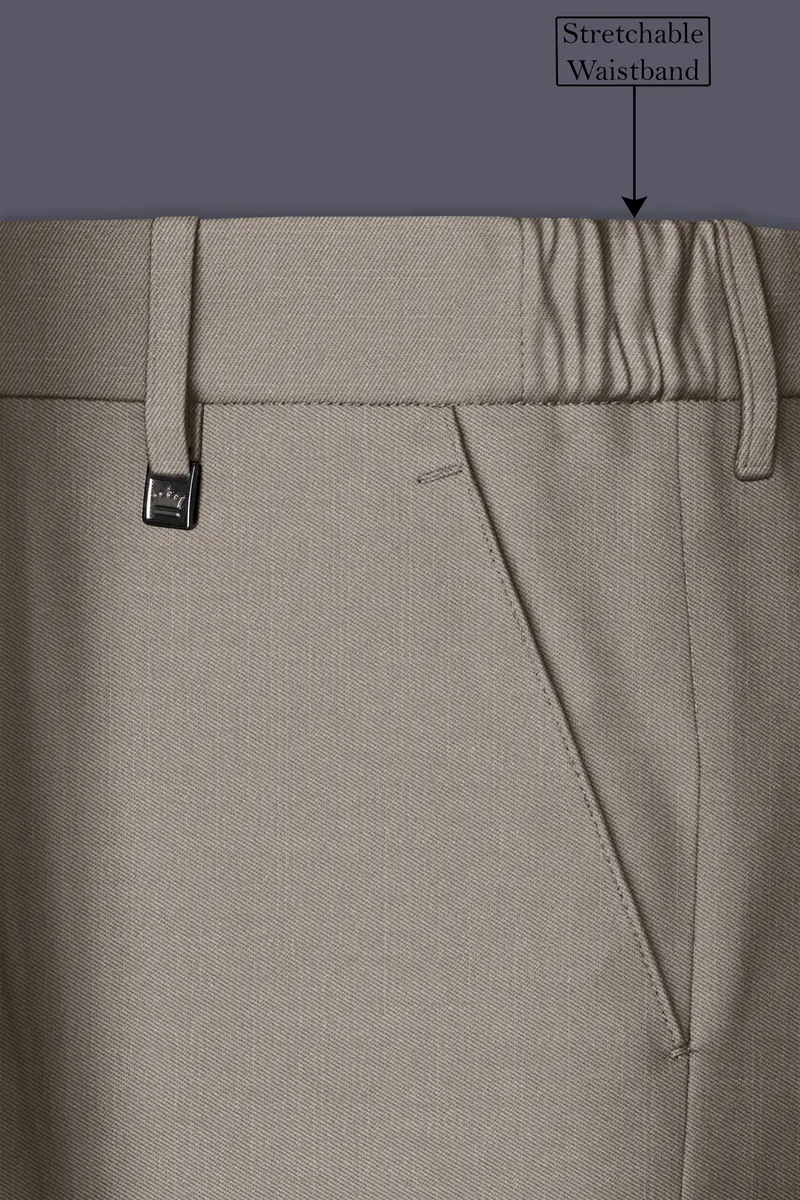 Amour-Dusty Brown Solid Wool Rich Slight Stretch Waistband Pant 6