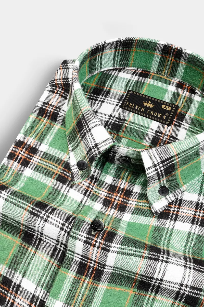 Amulet Green And Off White Plaid Flannel Shirt 1
