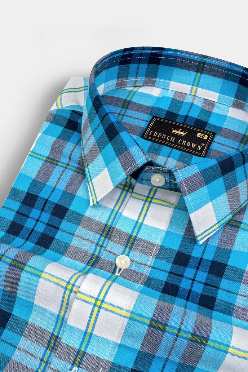 Anakiwa Blue And White Plaid Premium Twill Textured Premium Cotton Shirt 1