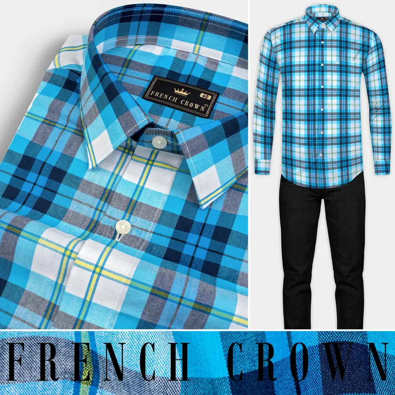 Anakiwa Blue And White Plaid Premium Twill Textured Premium Cotton Shirt 10
