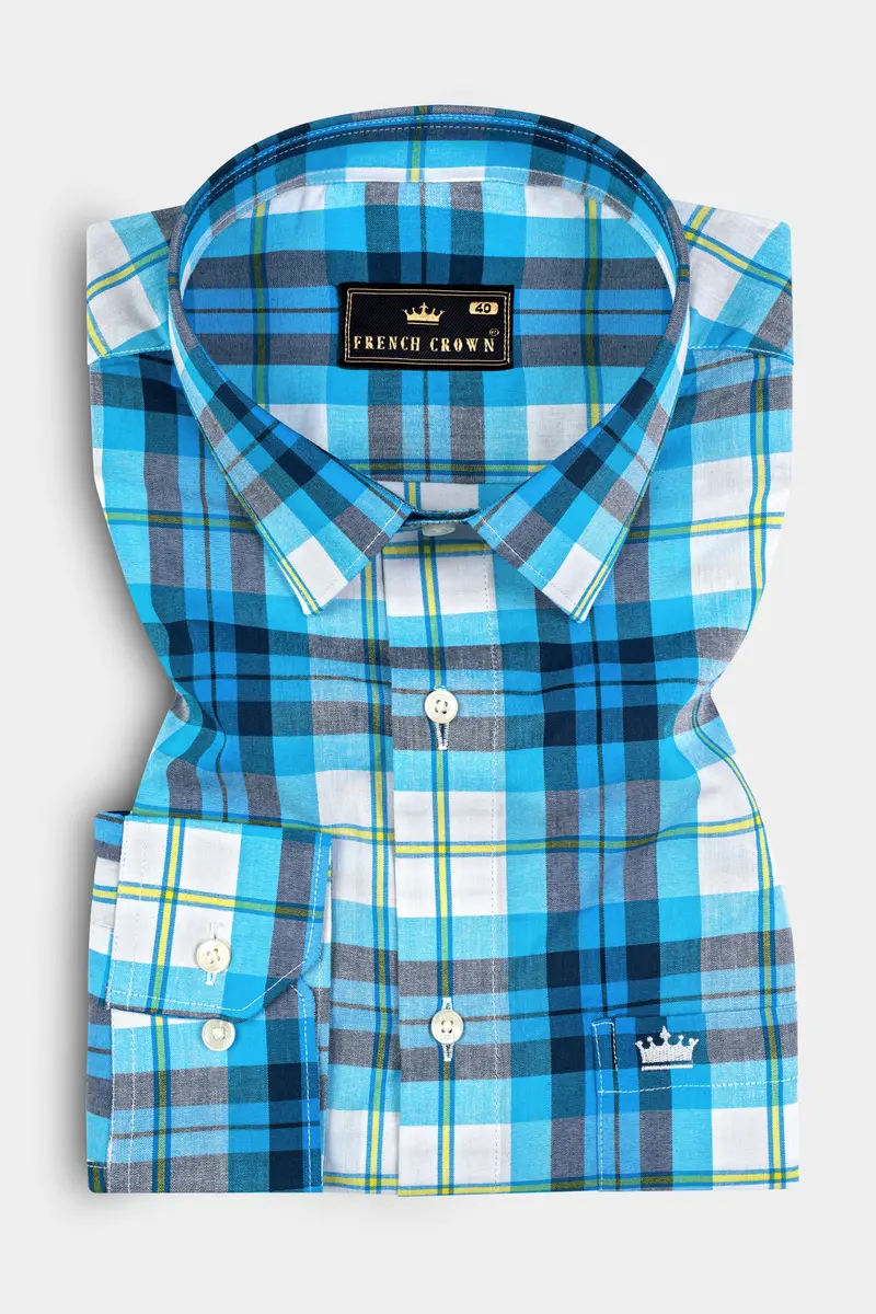 Anakiwa Blue And White Plaid Premium Twill Textured Premium Cotton Shirt 3
