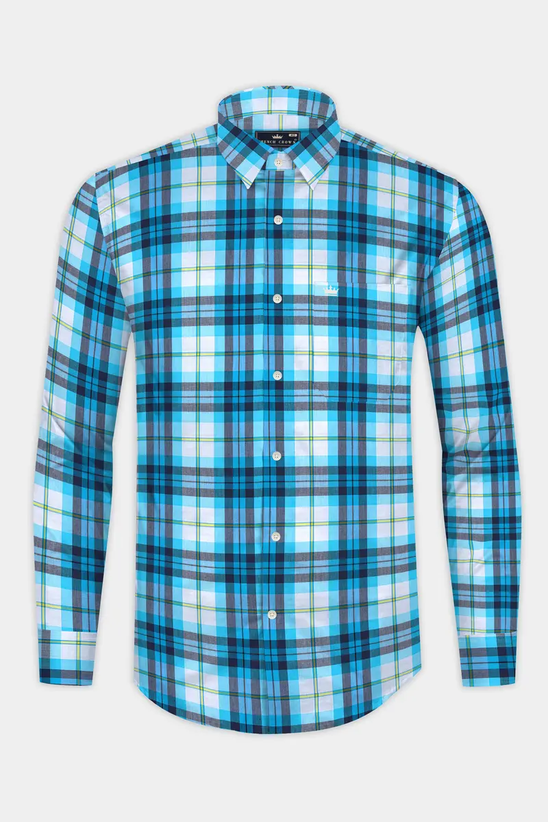 Anakiwa Blue And White Plaid Premium Twill Textured Premium Cotton Shirt 4