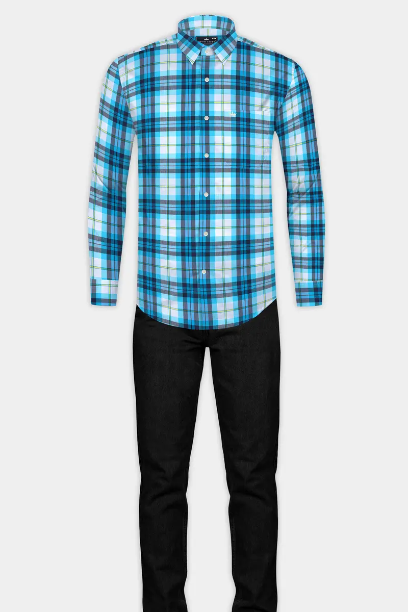 Anakiwa Blue And White Plaid Premium Twill Textured Premium Cotton Shirt 6