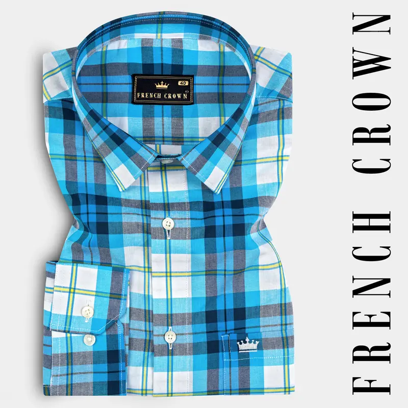 Anakiwa Blue And White Plaid Premium Twill Textured Premium Cotton Shirt 7
