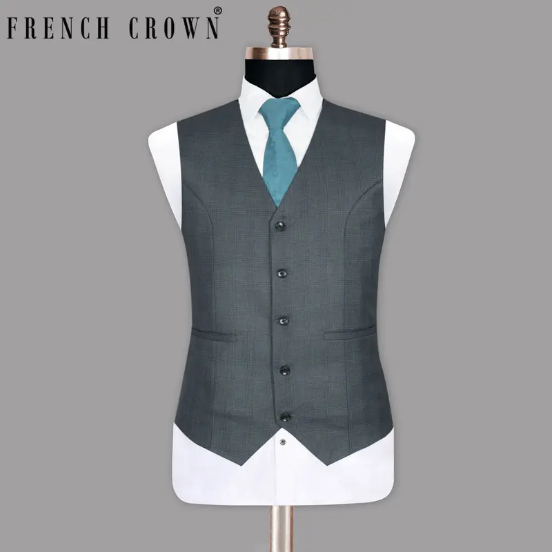 Anchor Grey Plaid Wool Blend Rich Waistcoat 1