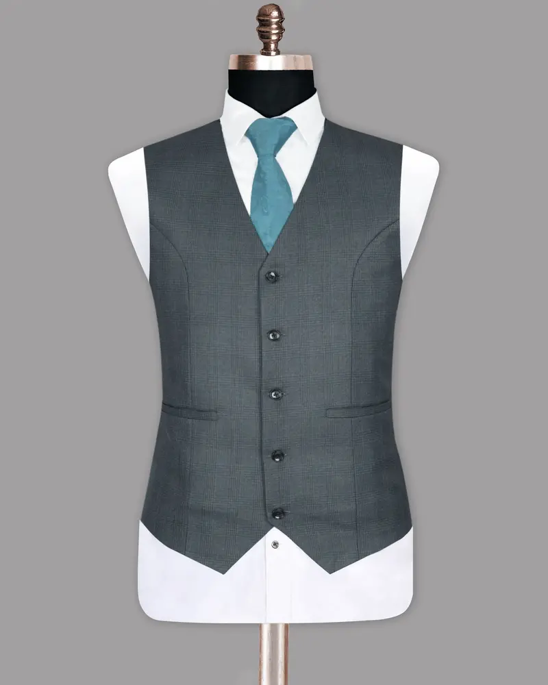 Anchor Grey Plaid Wool Blend Rich Waistcoat 2