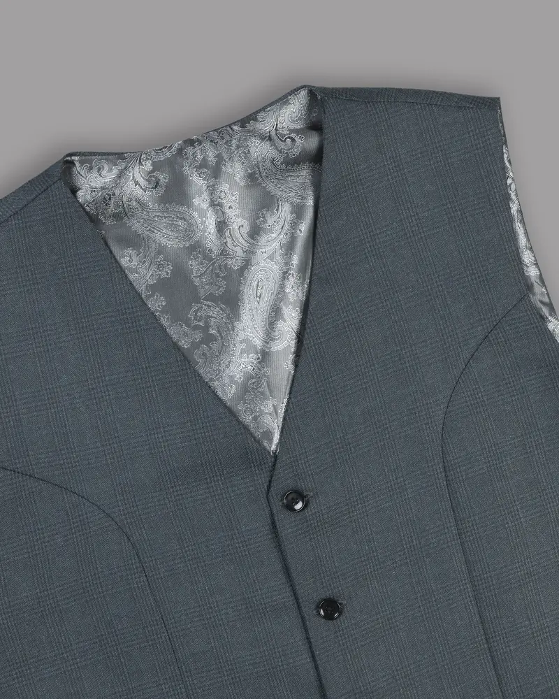 Anchor Grey Plaid Wool Blend Rich Waistcoat 4