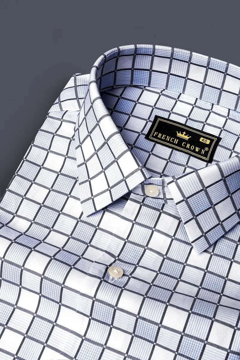 Angel Blue And Bright White Jacquard Textured Premium Cotton Shirt 1
